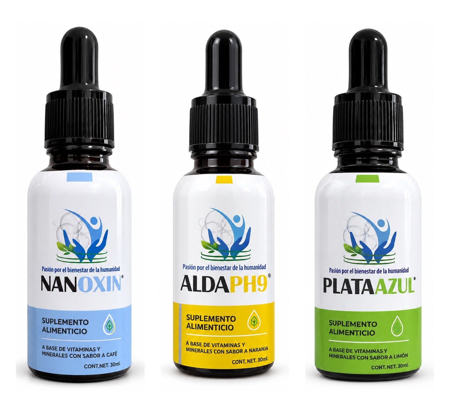 Kit nutricional CSQ: frascos Nanoxin, AlcaPH9 y Plata Azul de 30 ml